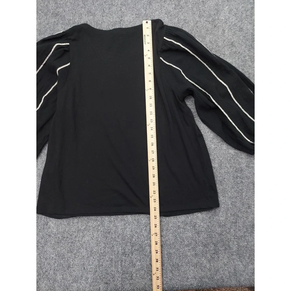 J Jill Top Womens Medium Black Balloon Sleeve Pullover White Stripes NWT - Picture 7 of 11